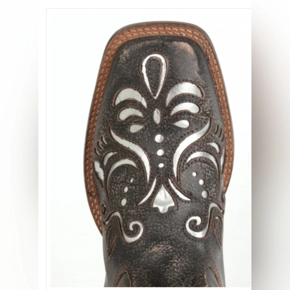 Roper 10.5 Metallic Underlay Boots EUC Tan Silver Cowgirl Like New - Picture 10 of 12